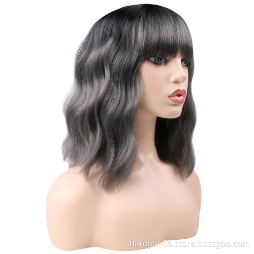 hair wig for female pink brown grey color bob wig for afro lady
